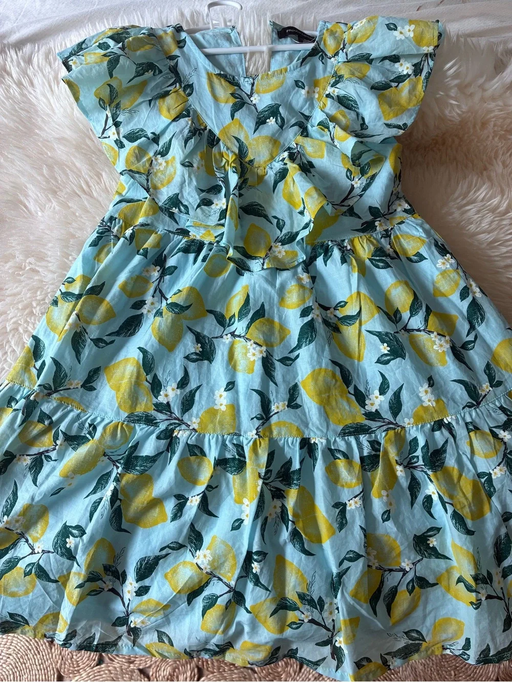 French Connection Light Blue & Yellow Lemon-Print Ruffle Dress